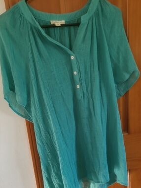 Lightweight Teal Peasant Blouse - Women's Top Polyester Rayon
